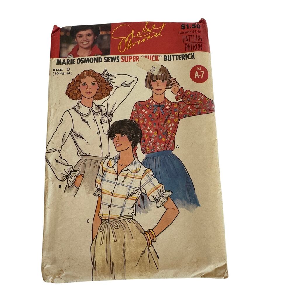 Butterick 6113 Marie Osmond Sewing Pattern Blouse Top Size 10,12,14 c.1970s